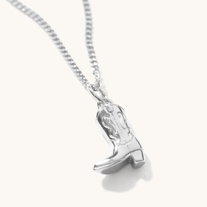 Cowboy Boot Necklace Silver